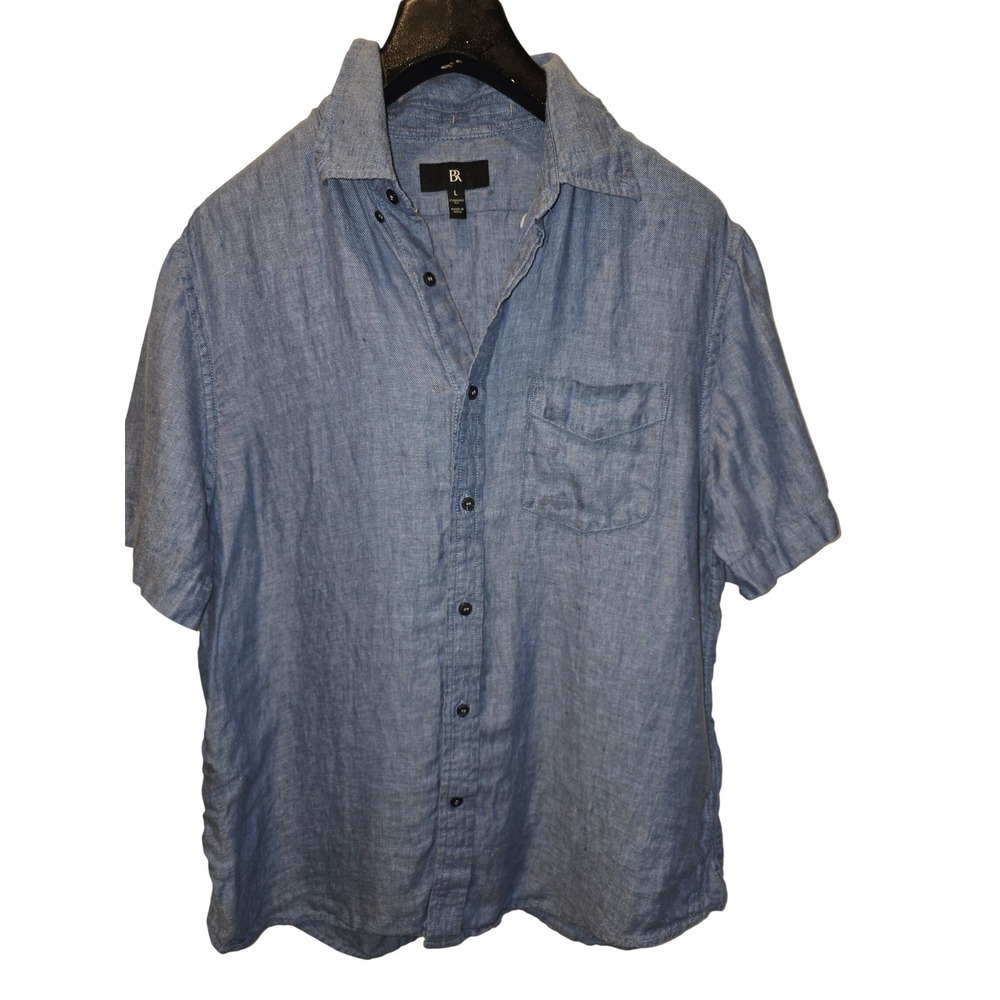 Banana‎ Republic Mens Blue 100% Linen Short Sleeve Button Down Shirt Large